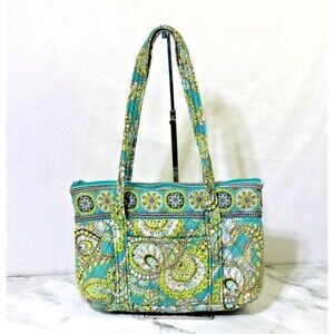 Vera Bradley Peacock Paisley Medium Tote Bag Blue Green Purse Vintage